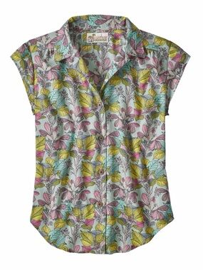 Patagonia Short-Sleeve Button-Down Leaf Print Shirt in Mint, Yellow & Pink